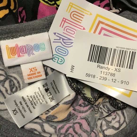 LuLaRoe Skulls Roses Neon Randy Tshirt XS NWT! - Picture 6 of 7